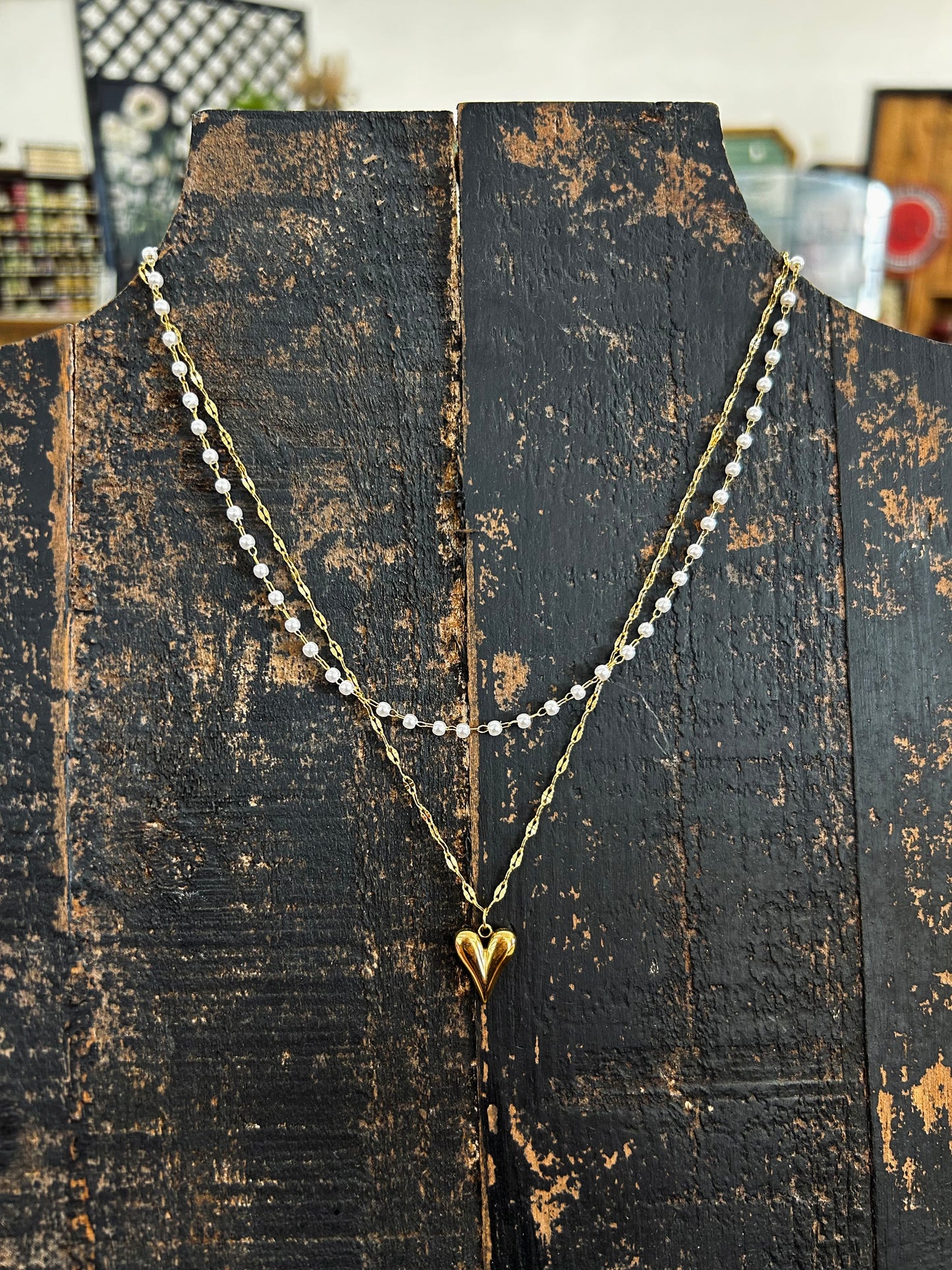 18K Non-Tarnish Stainless Steel Heart & Pearl Chain Necklace