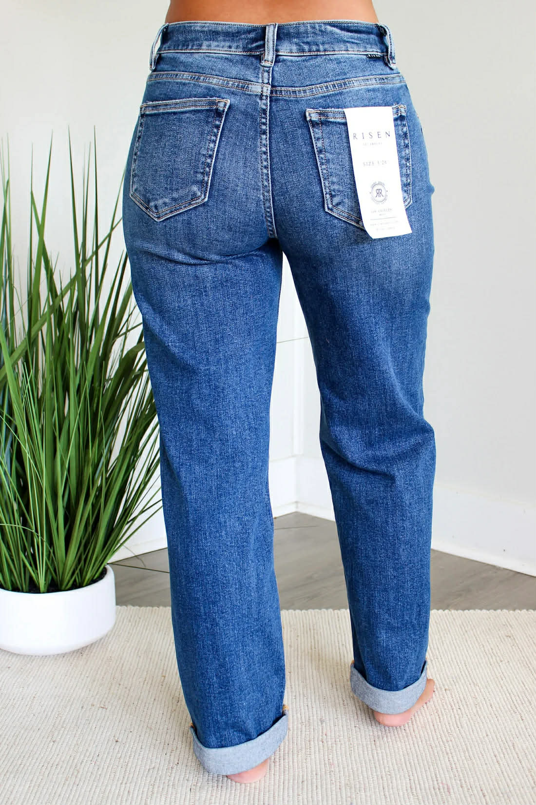 Risen - High Rise Relaxed Fit Ankle Straight Cuffed Jeans
