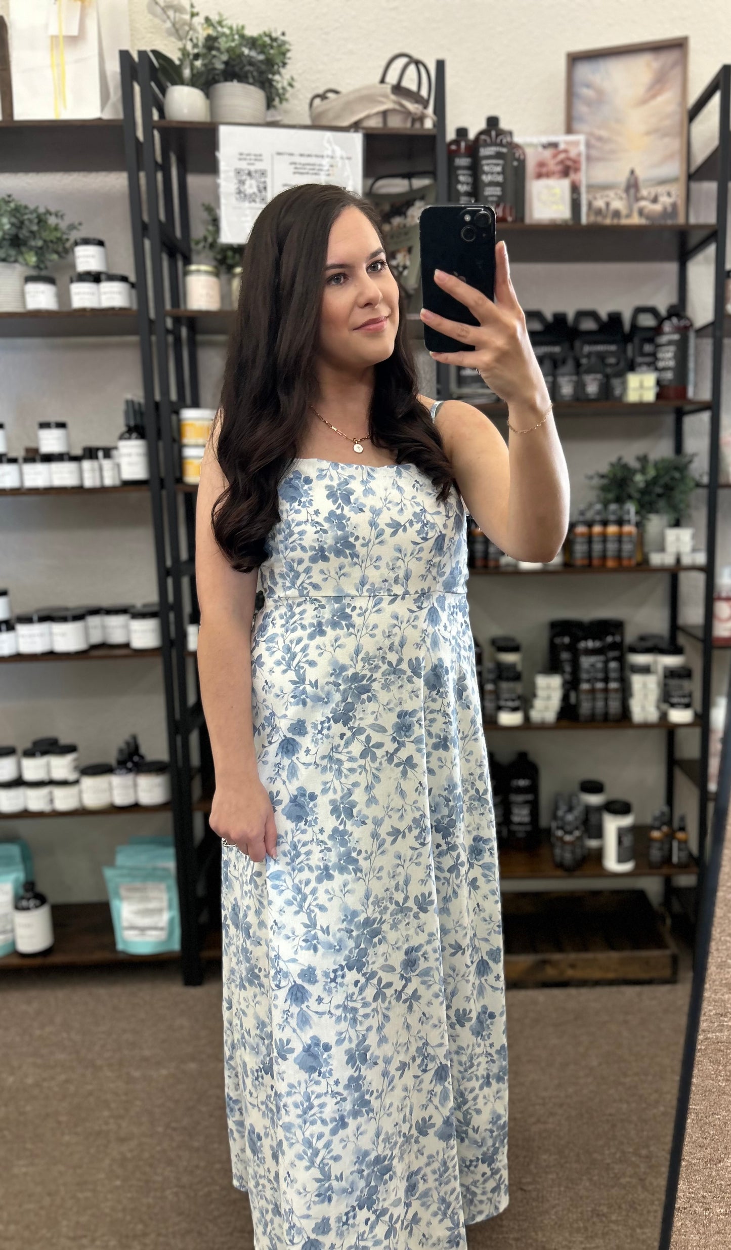 Watercolor Floral Spaghetti Strap Midi Dress