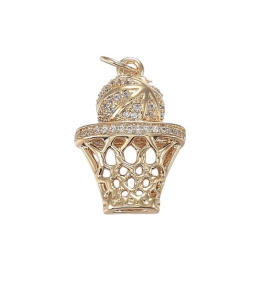 Gold Swish Swish Basketball Charm