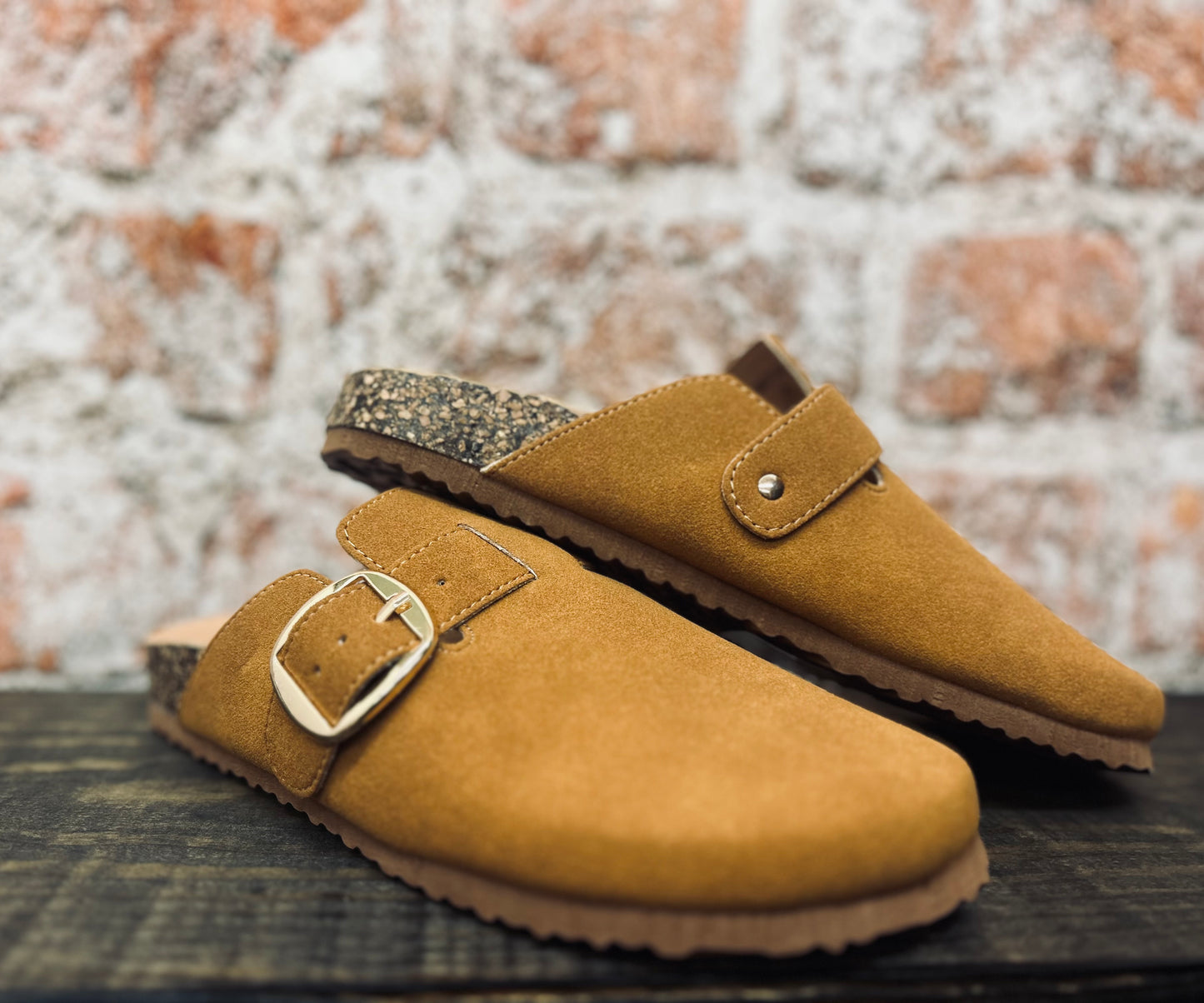Buckle Clogs- Tan