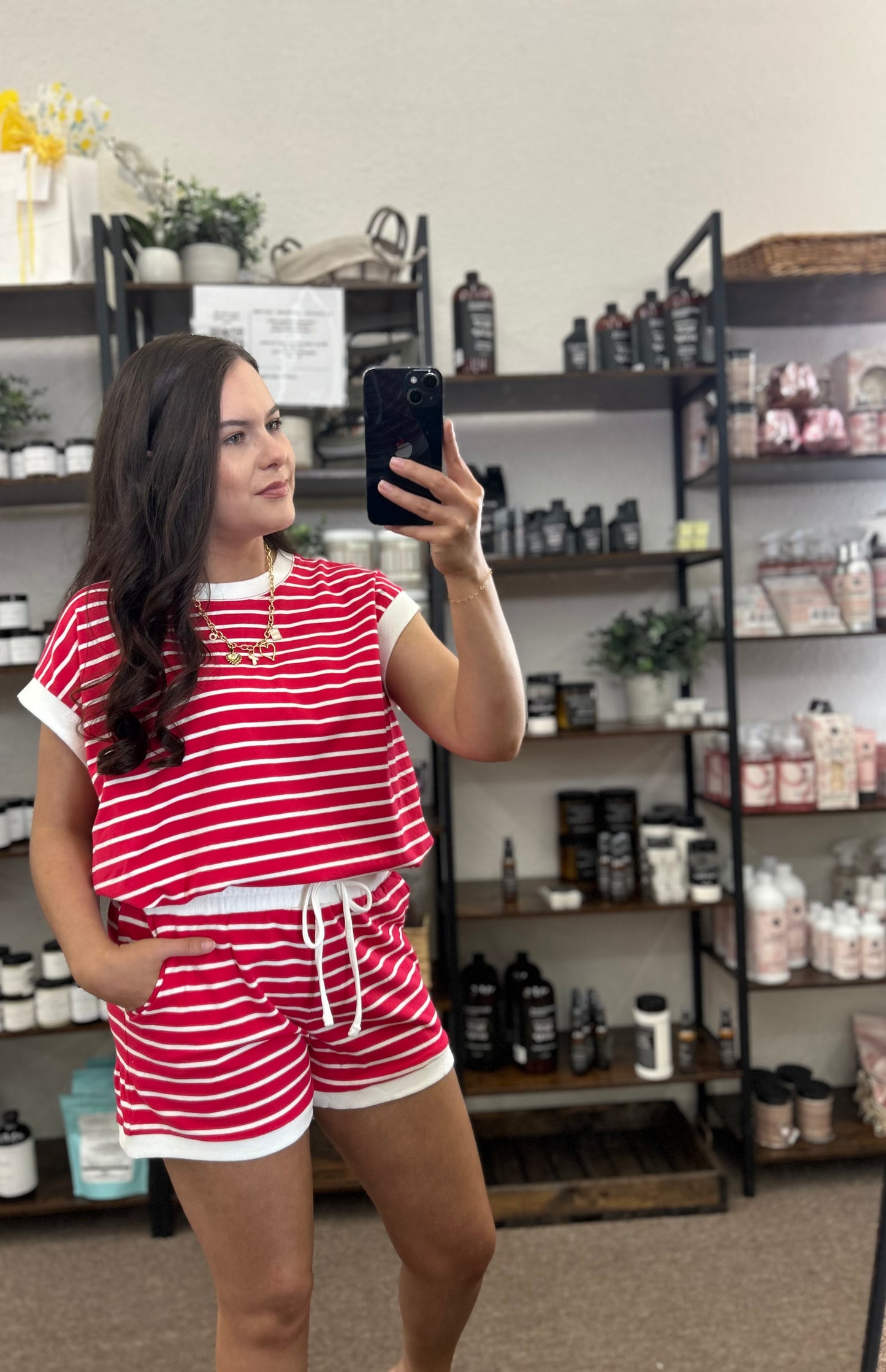 Contrast Trim Top & Shorts Set