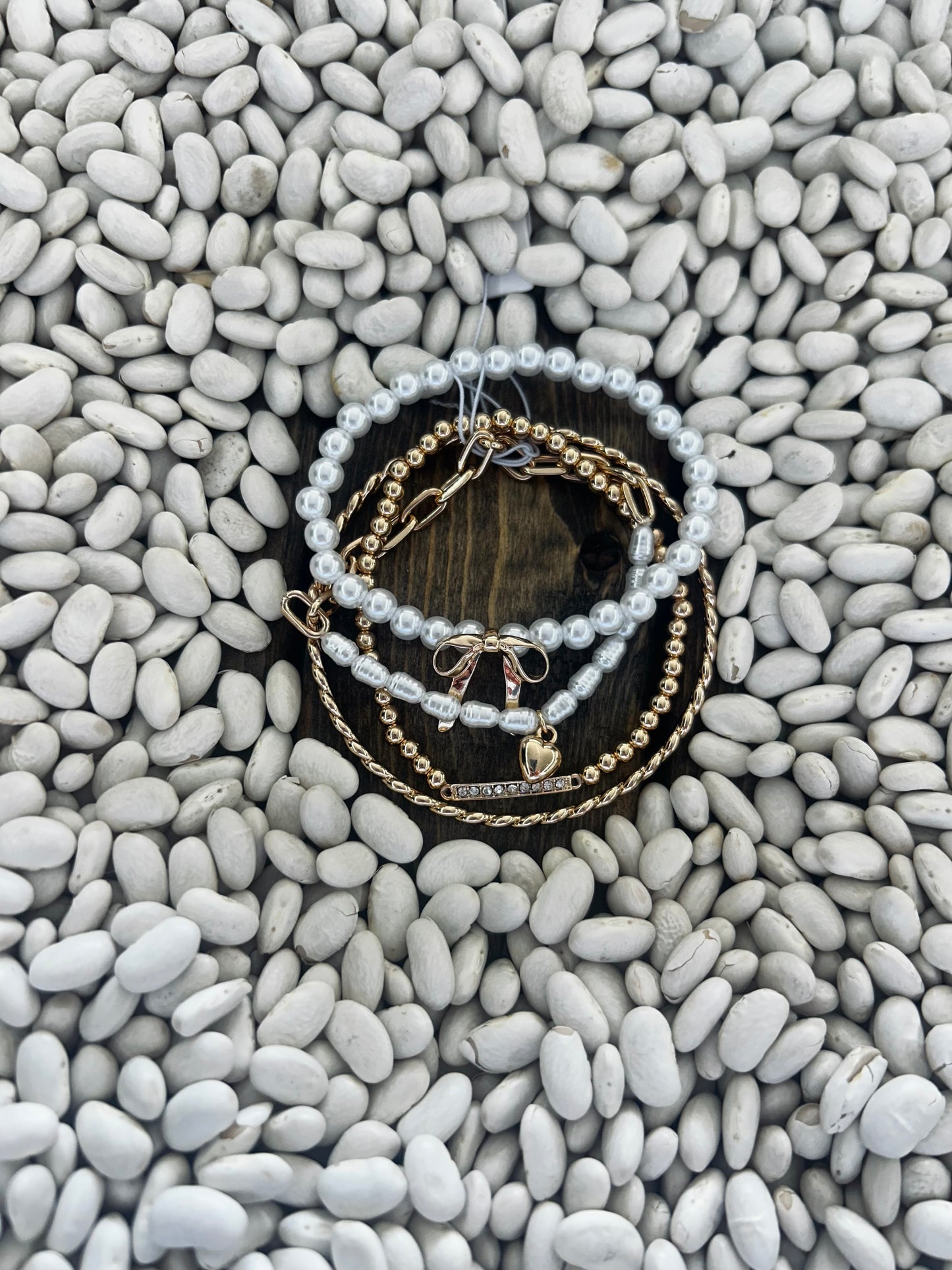 Bow Pearl Stretch Bangle Set