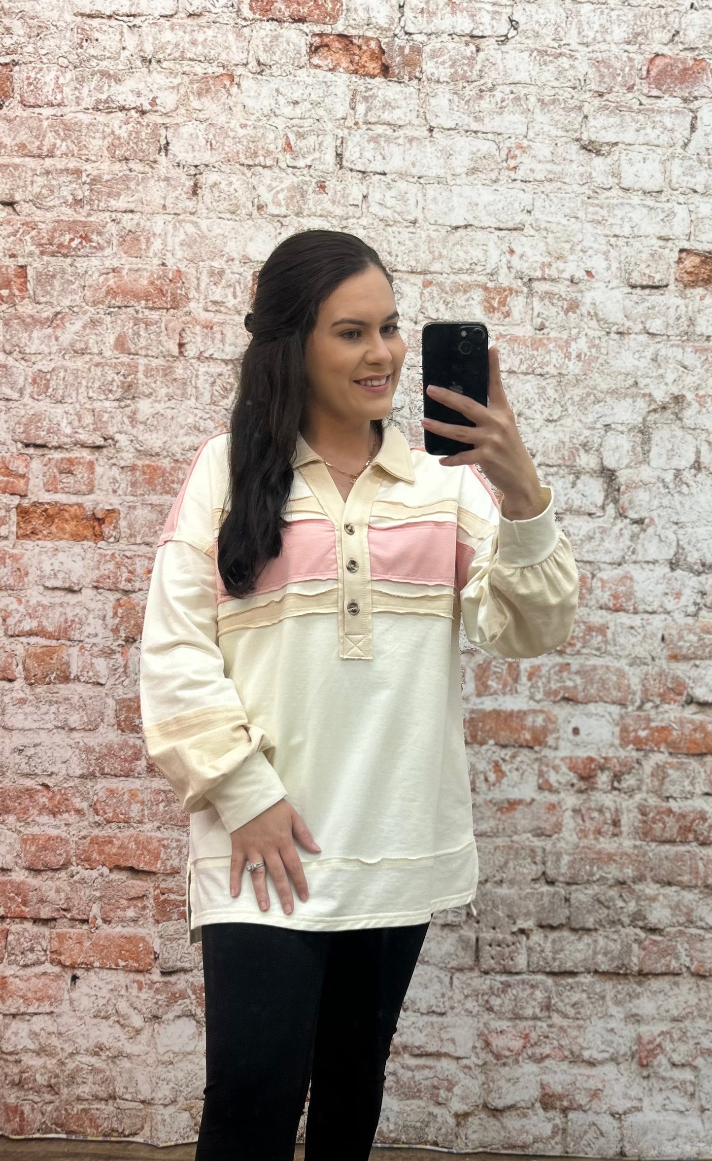 Collared Color Block Knit Top