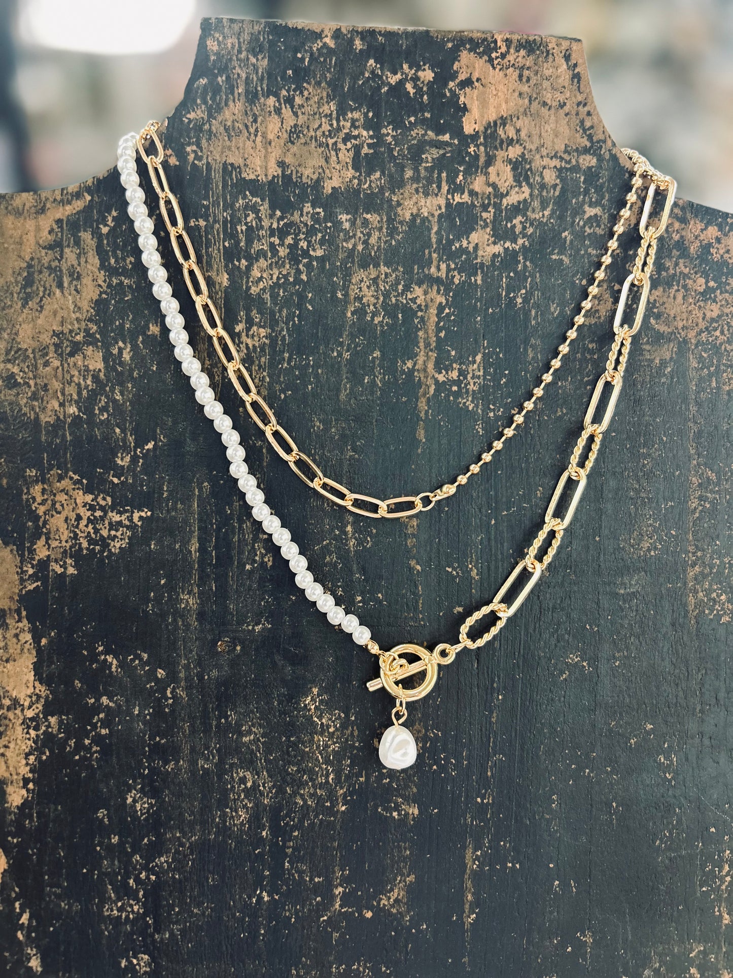 Pearl Mix Double Layer Togged Necklace