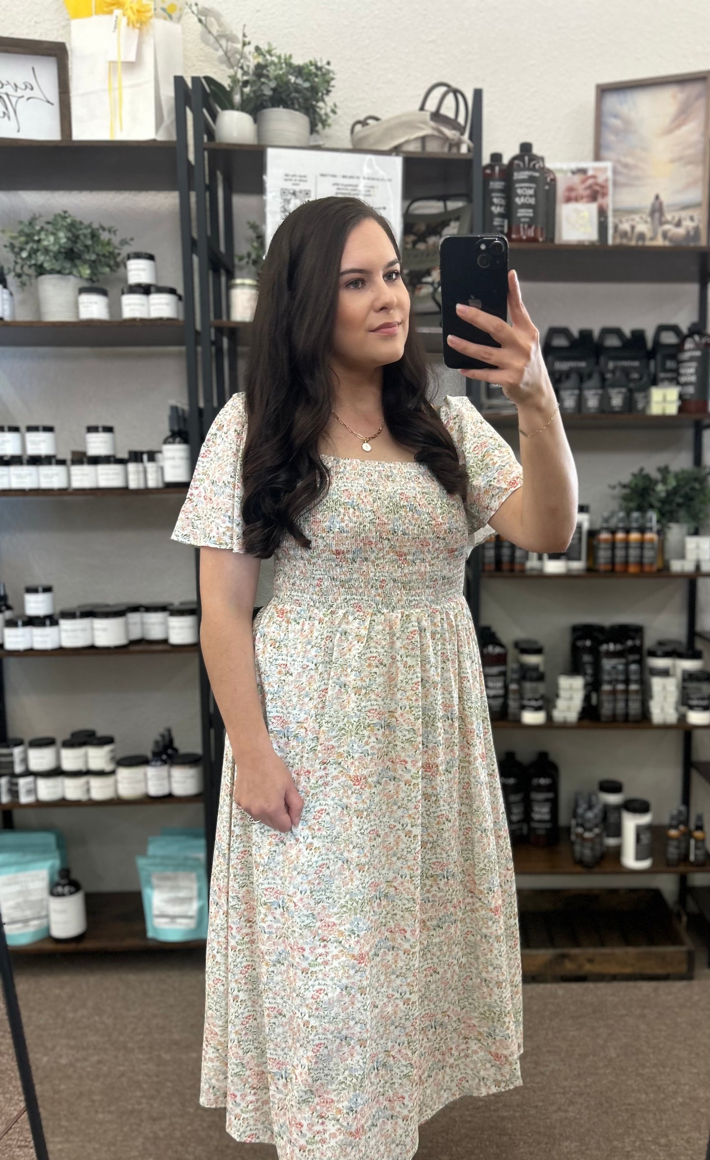 Floral Print Square Neck Midi Dress