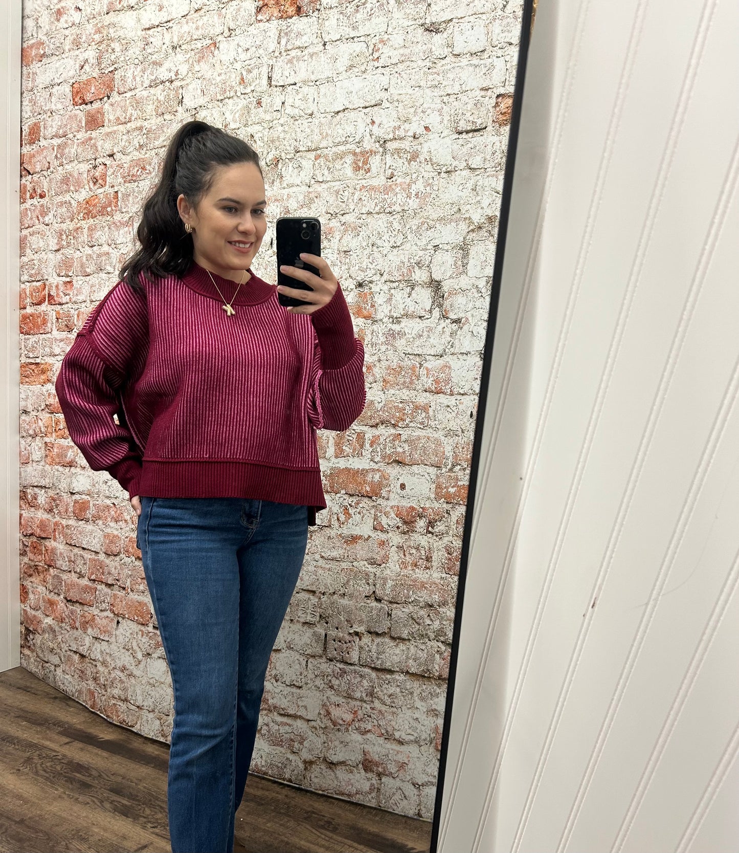 Exposed Seam Two Tone Sweater