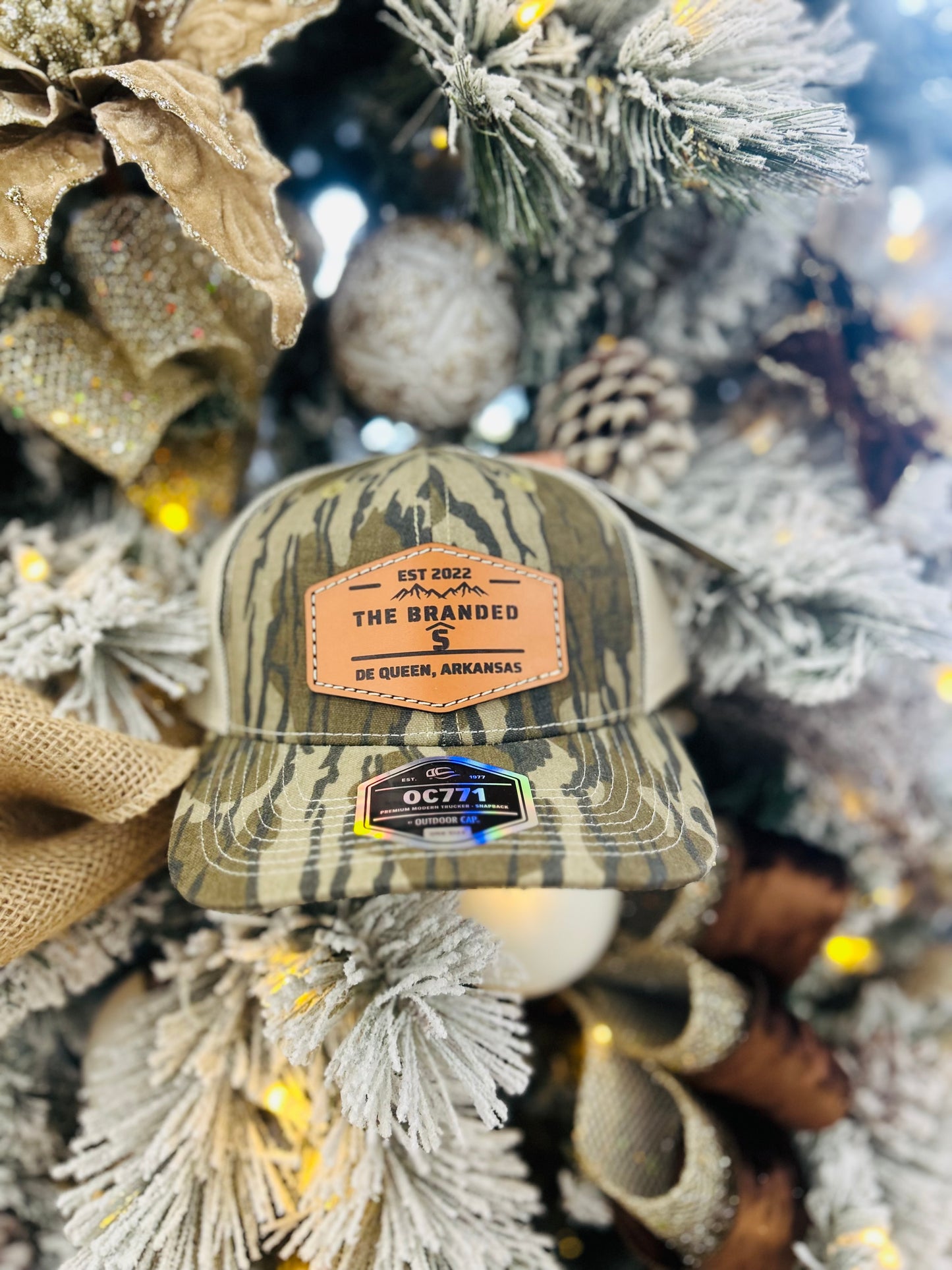 The Branded S Leather Patch Hat- Bottomland Camo