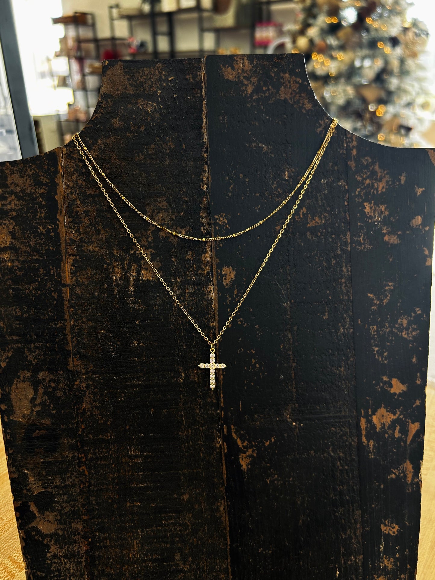 18K Gold Non-Tarnish Stainless Steel Cross Necklace