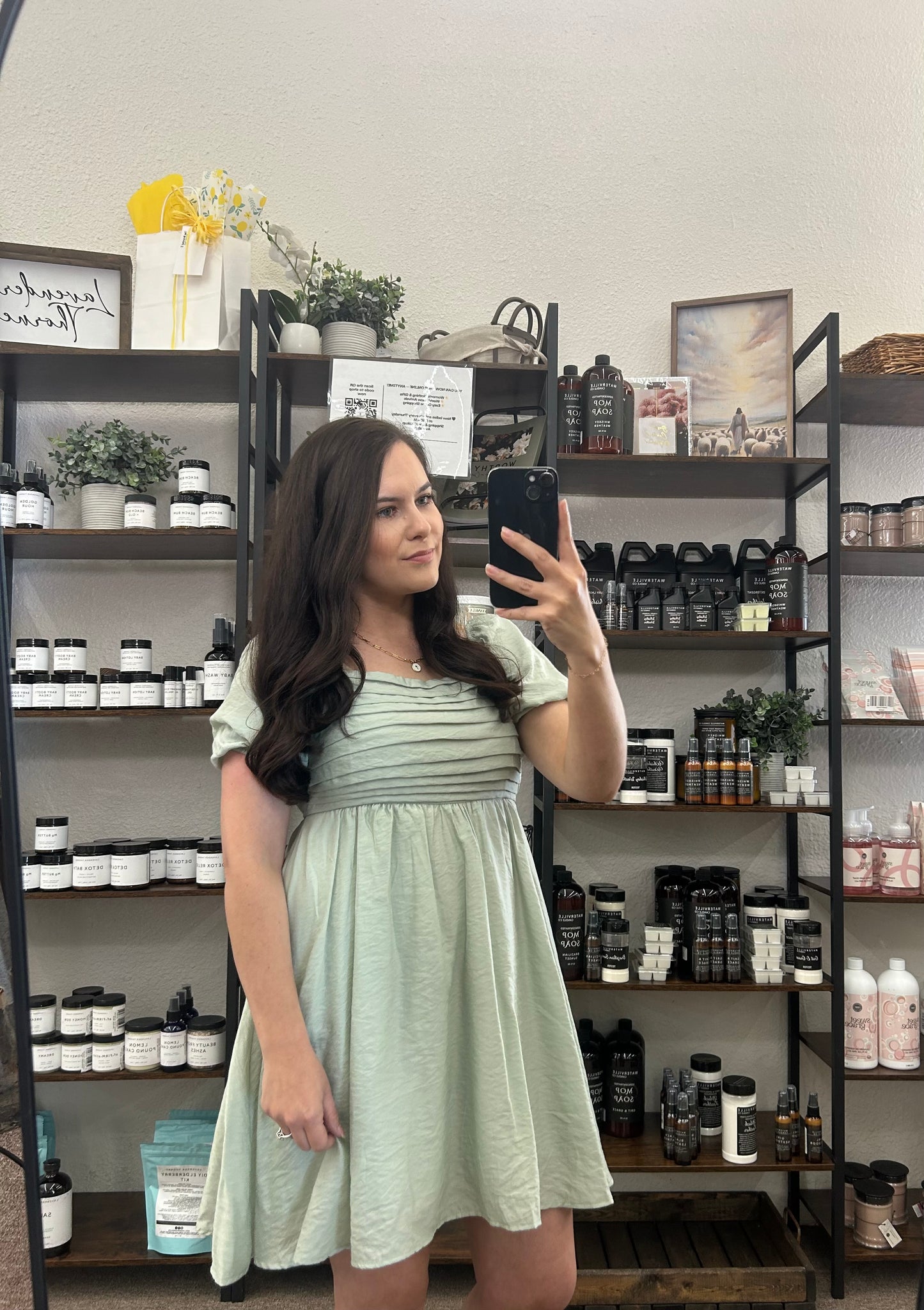 Pleated Bodice Short Puff Sleeve Mini Dress