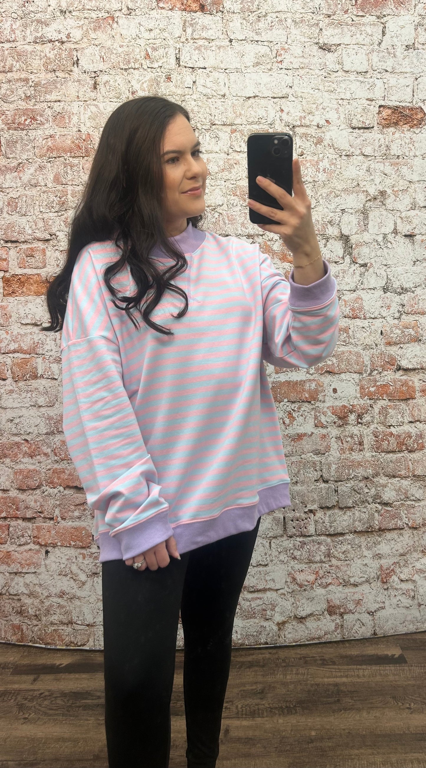 Mock Neck Striped Terry Lounge Sweatshirt