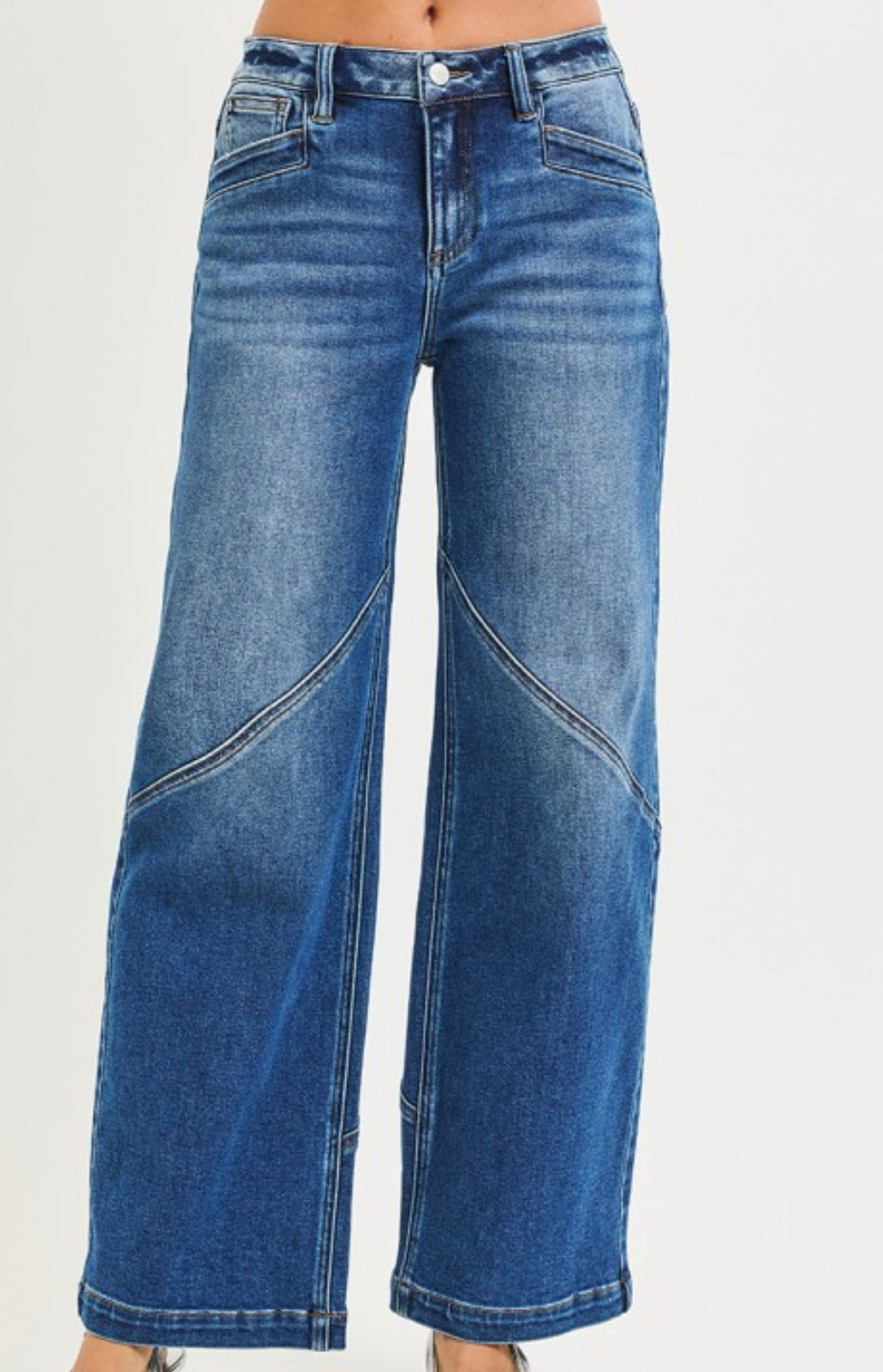 Risen - Slouchy Wide Jeans Front Back Seam With Line Details