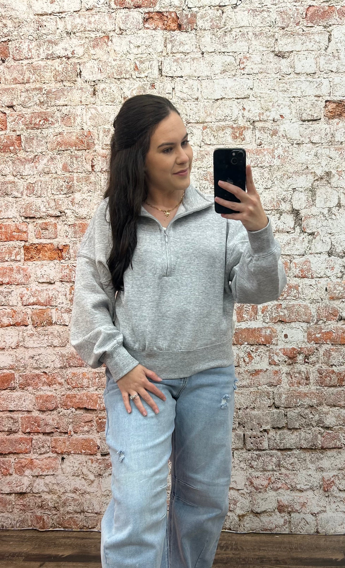 Fleece Comfy Mock Neck Half-Zip Sweatshirt