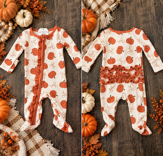 Pumpkin Ruffle Zip Waffle Sleeper