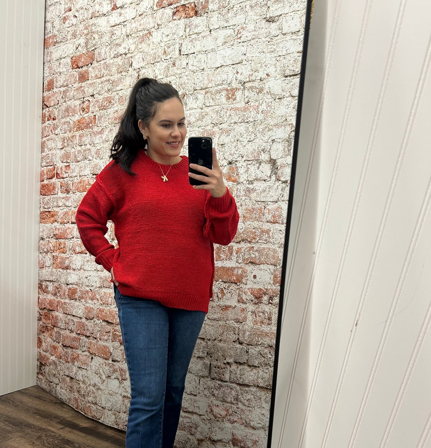 Exposed Seam Round Neck Sweater