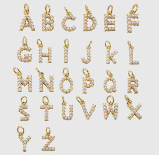 Gold Large Pearl Initial Letter Charm