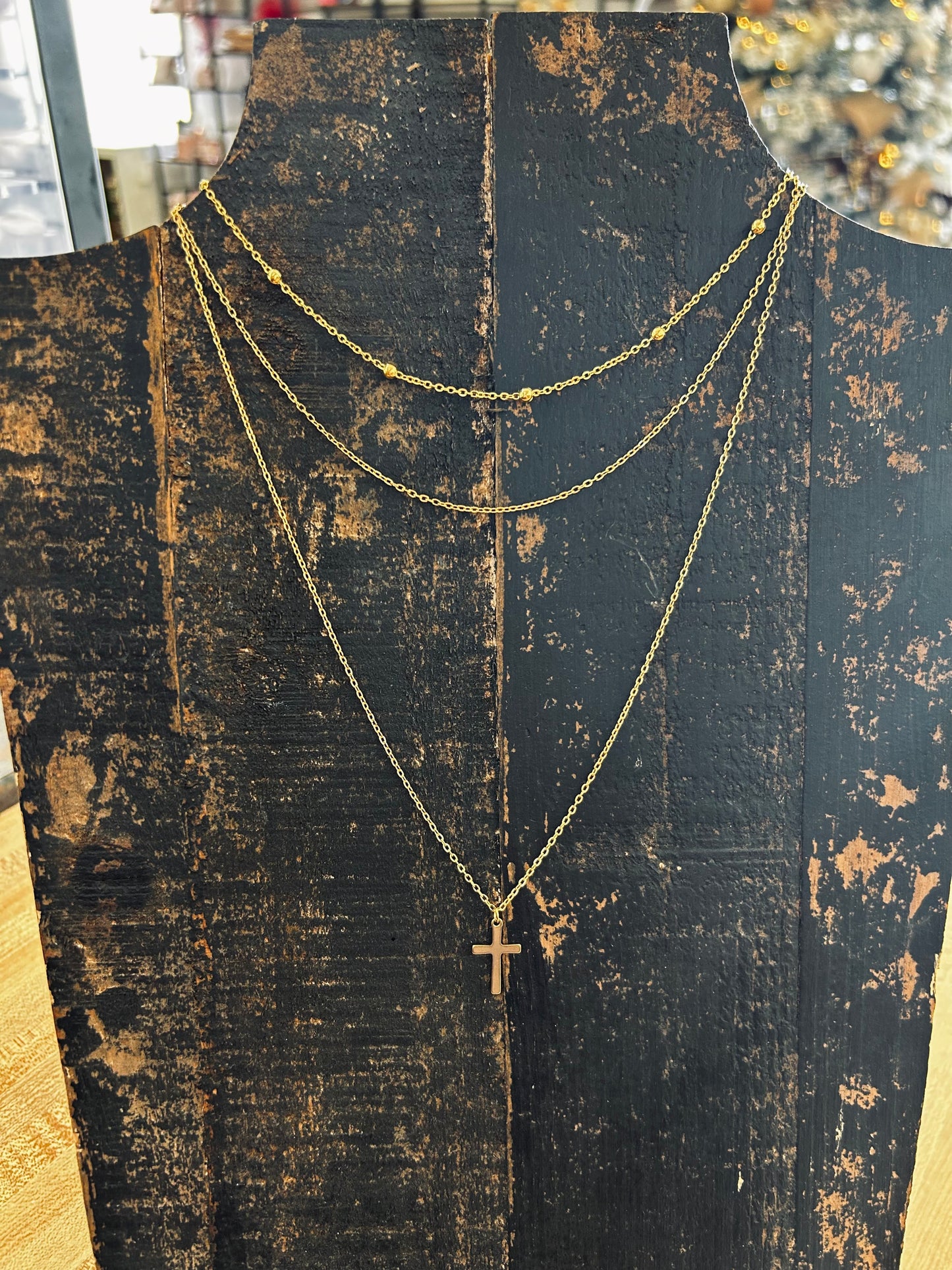18K Gold Non-Tarnish Stainless Steel Cross Necklace