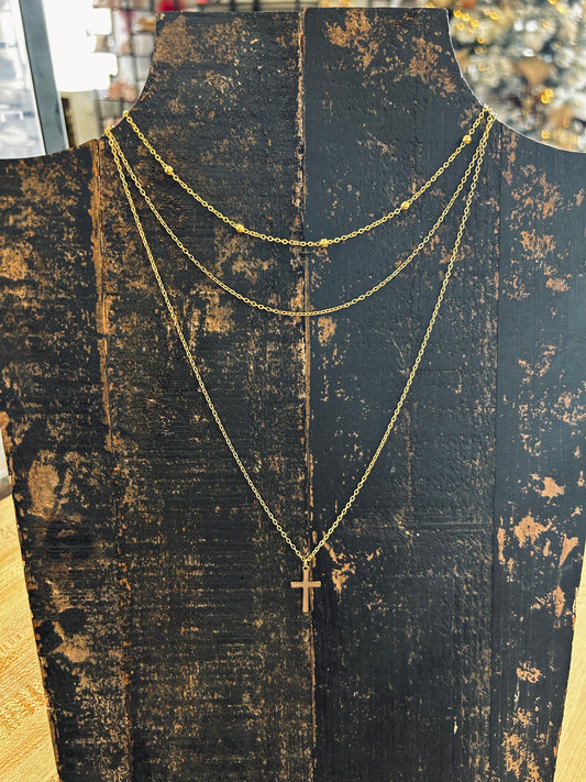 18K Gold Non-Tarnish Stainless Steel Cross Necklace