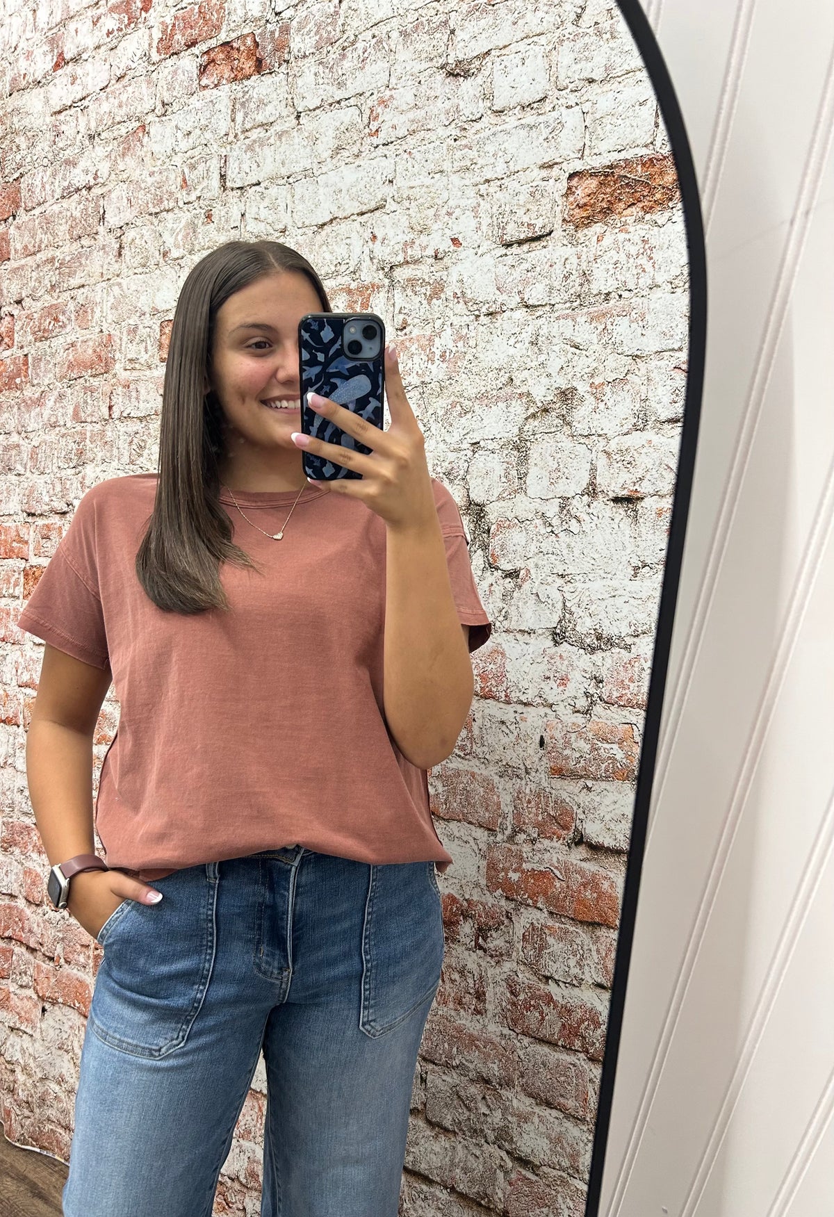 Round Neck Short Sleeve Exposed Seam Knit Top
