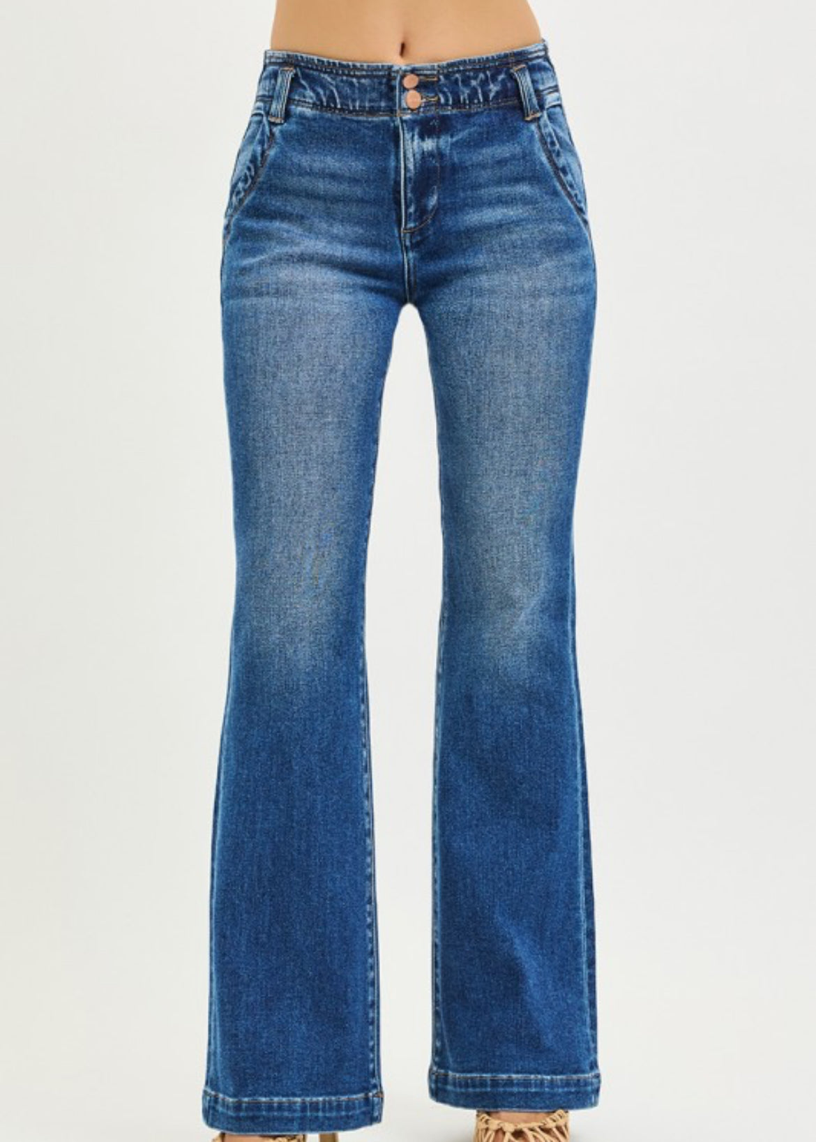 Risen - High Rise Flare Jeans With Double Button Down