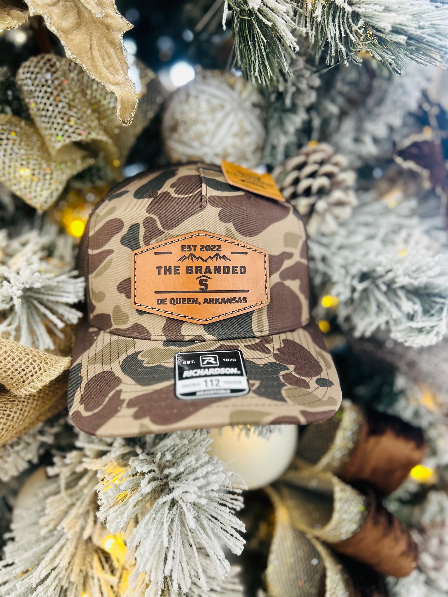 The Branded S Leather Patch Hat- Bark Duck Camo/Brown