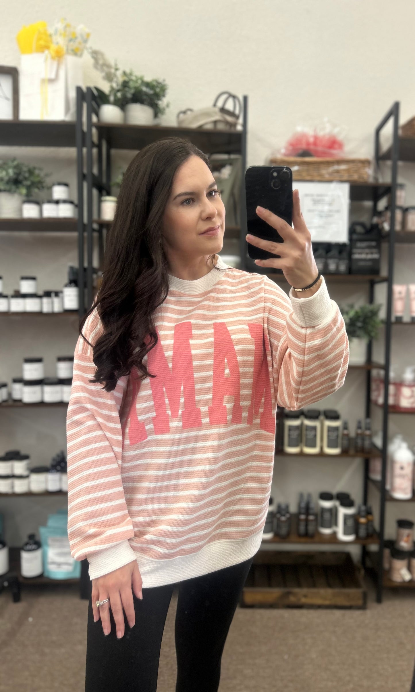 "Mama" Cloudy Knit Stripe Top