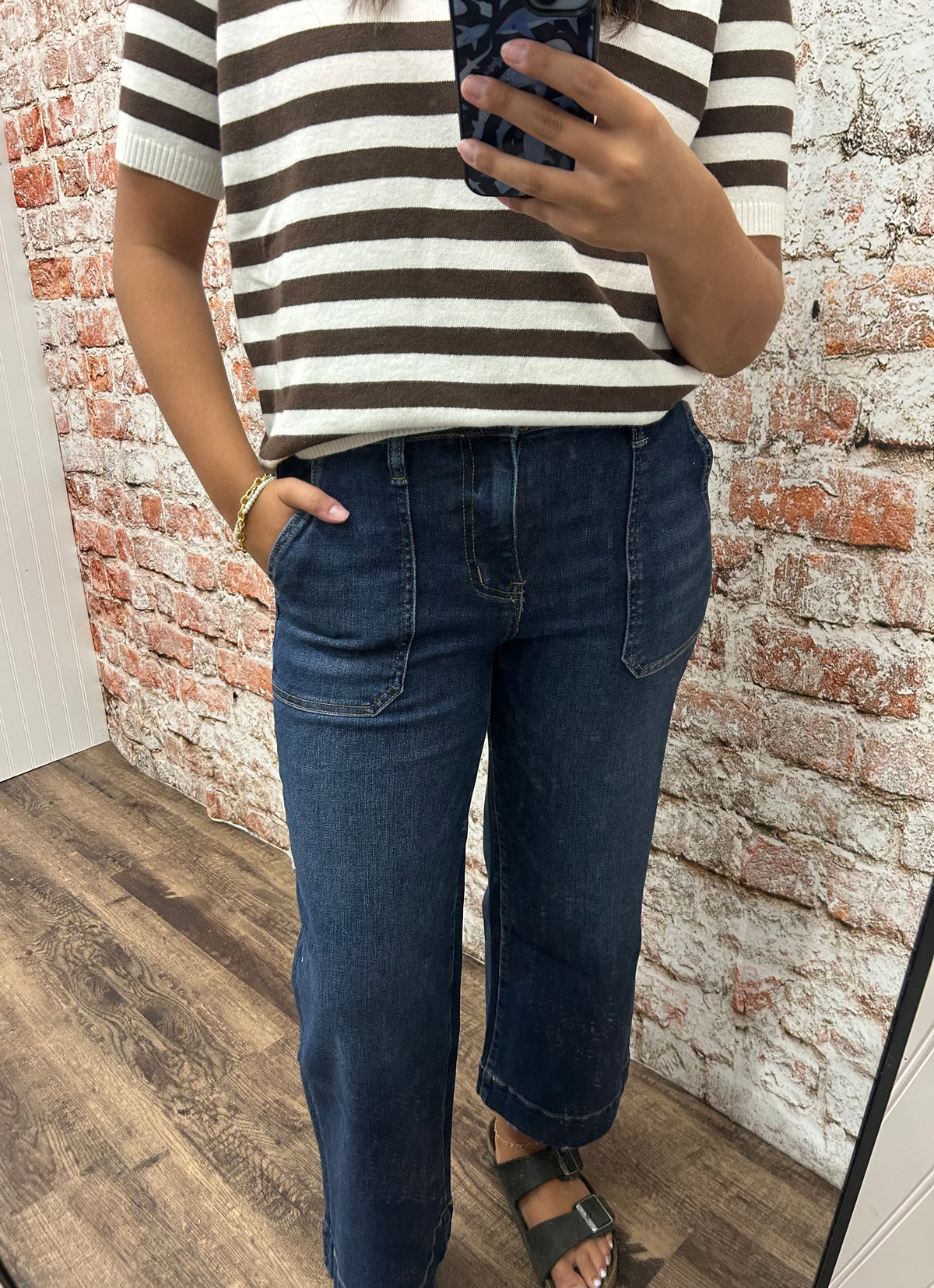 Utility Pocket Cropped Wide Leg Denim Pants