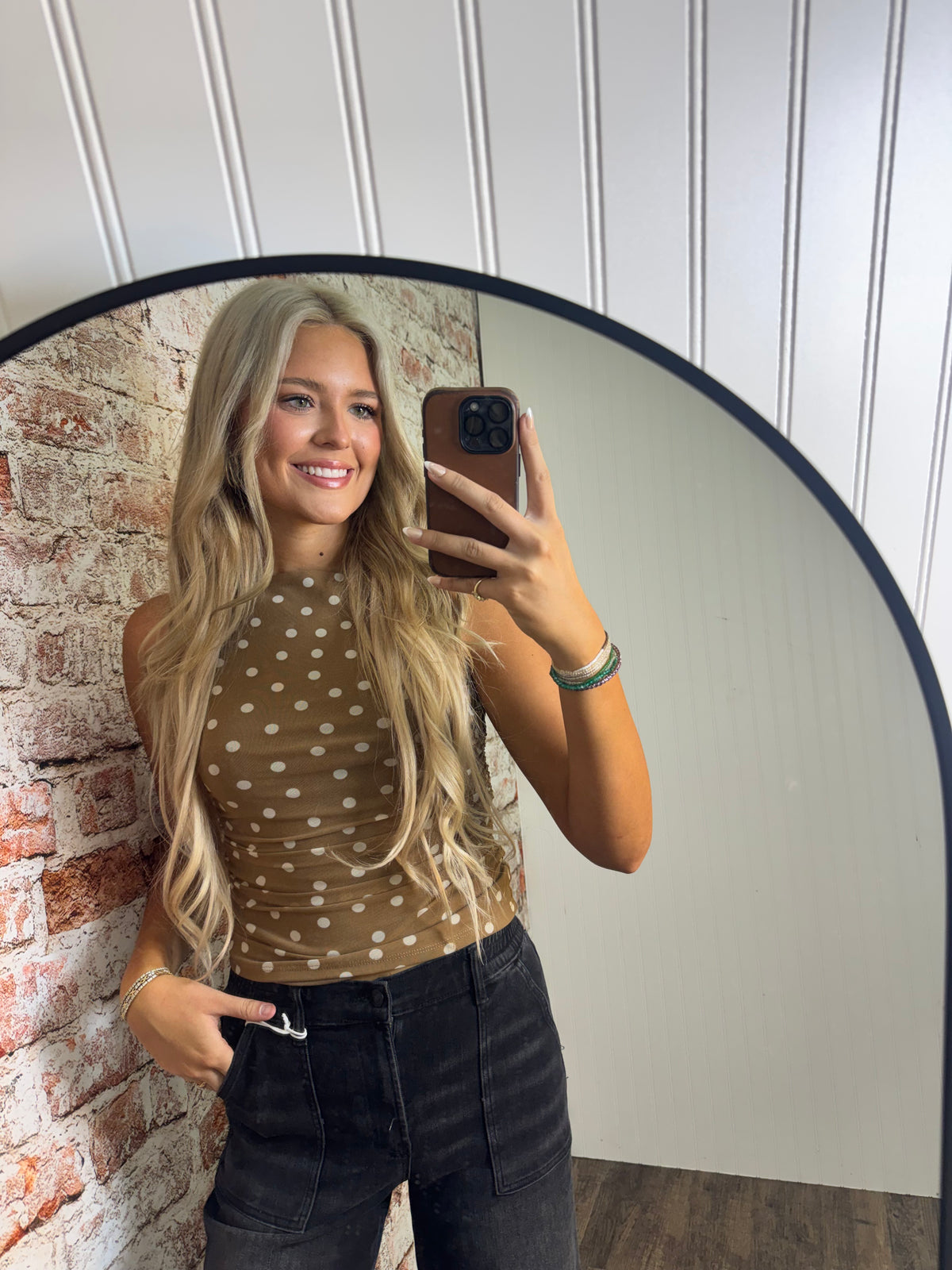 Polka Dot Boat Neck Top