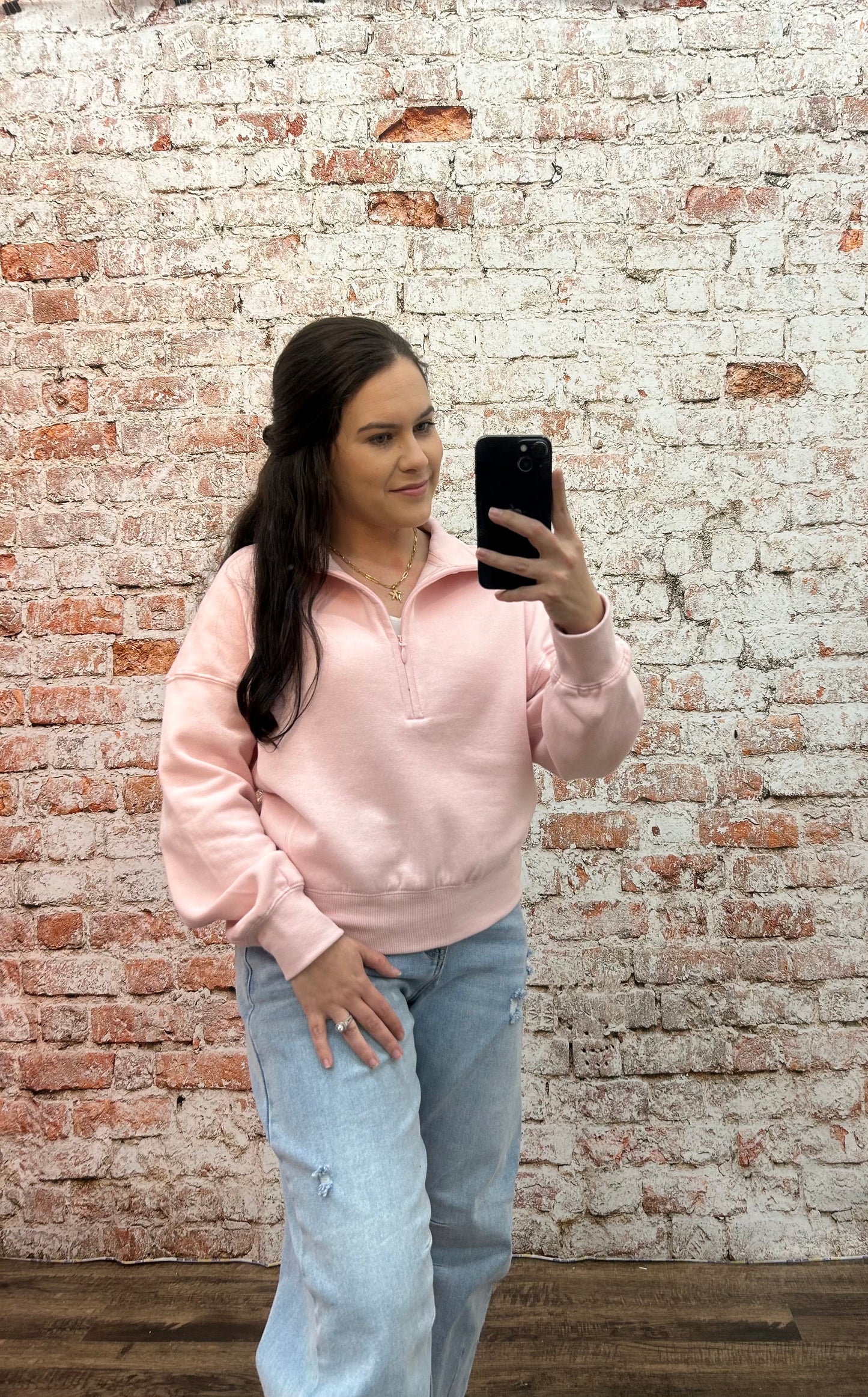 Fleece Comfy Mock Neck Half-Zip Sweatshirt