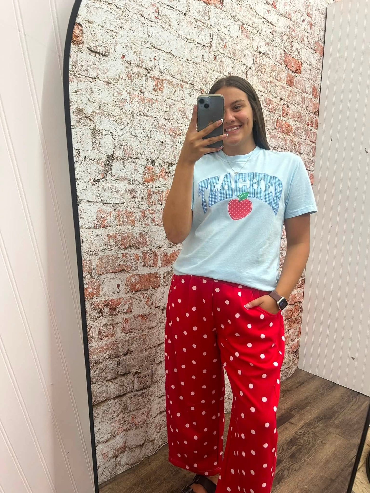 Polka Dot Scuba Barrel Pants - Red