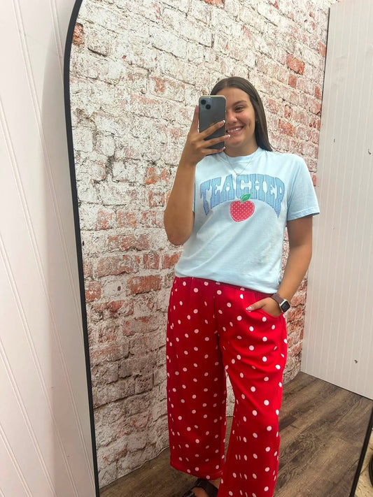 Polka Dot Scuba Barrel Pants - Red