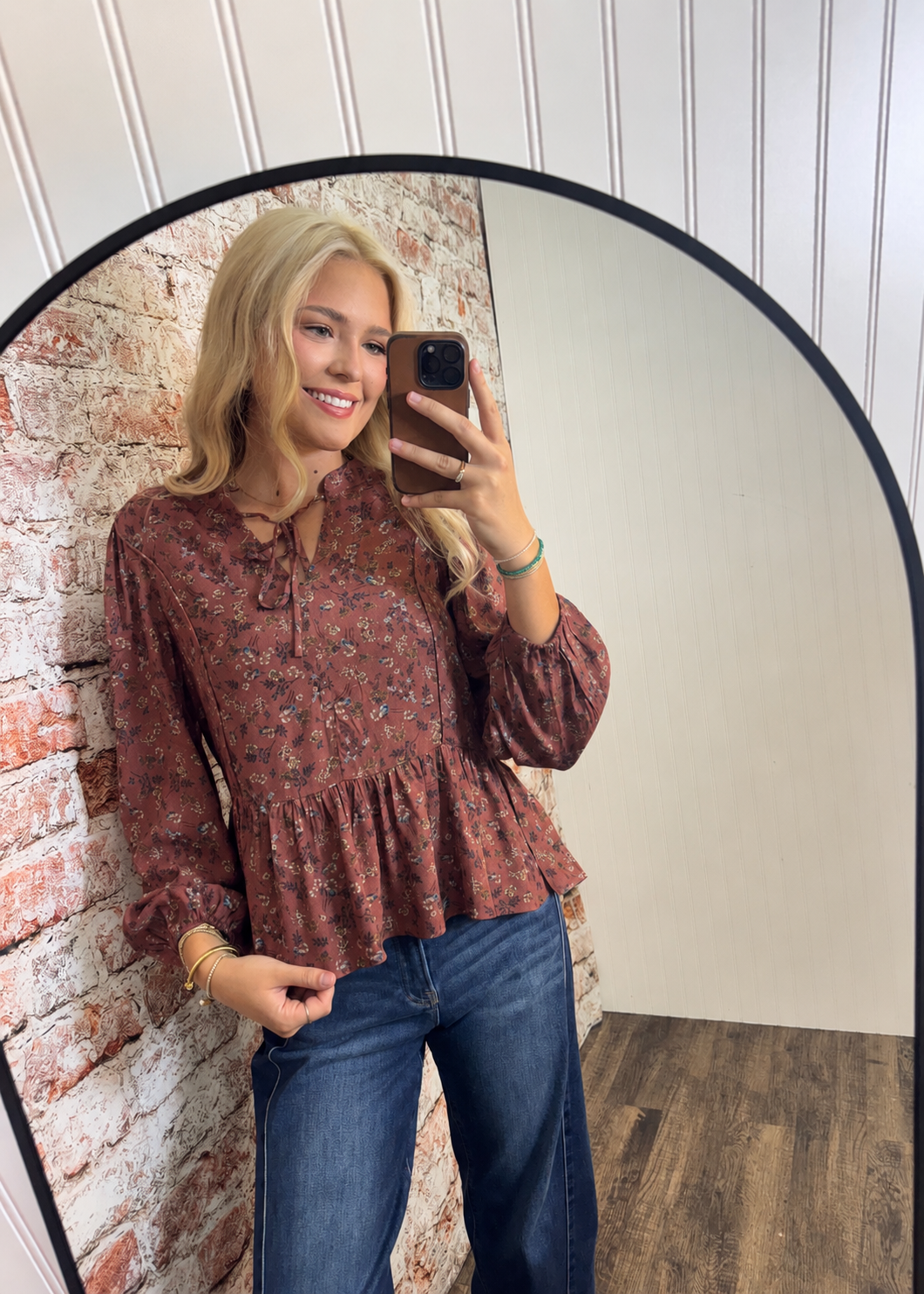 Floral Print V-Neck Chiffon Blouse Top
