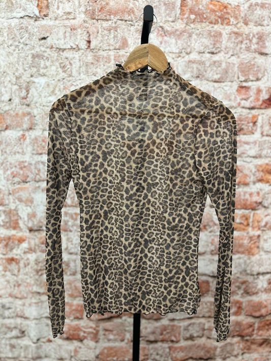 Leopard Print Mesh Long Sleeve Tunic