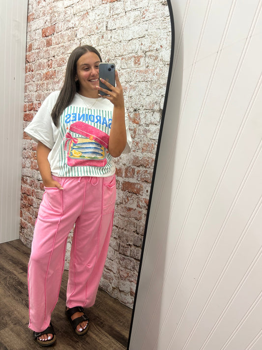 Mineral Wash Barrel Utility Pants- Candy Pink