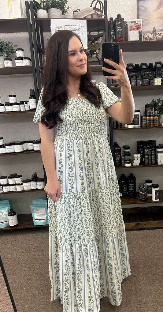 Square Neck Smocked Maxi Vintage Floral Dress