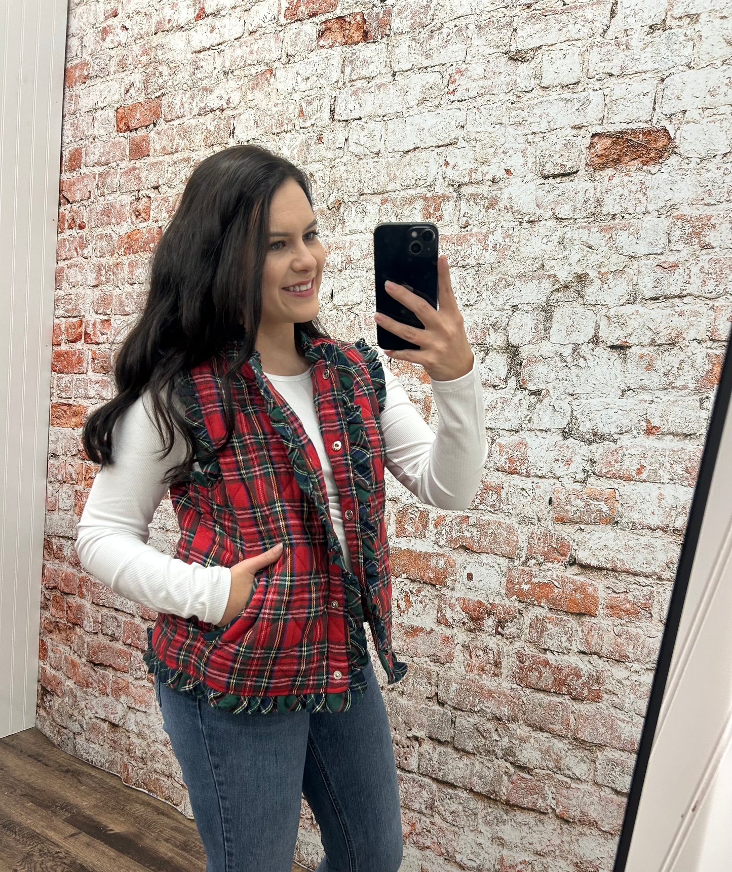 Christmas Tartan Quilted Ruffle Vest