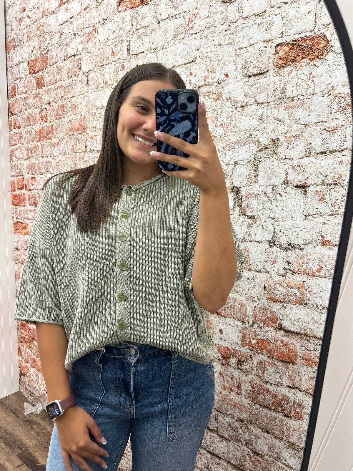 Washed Ribbed Short Sleeve Cardigan