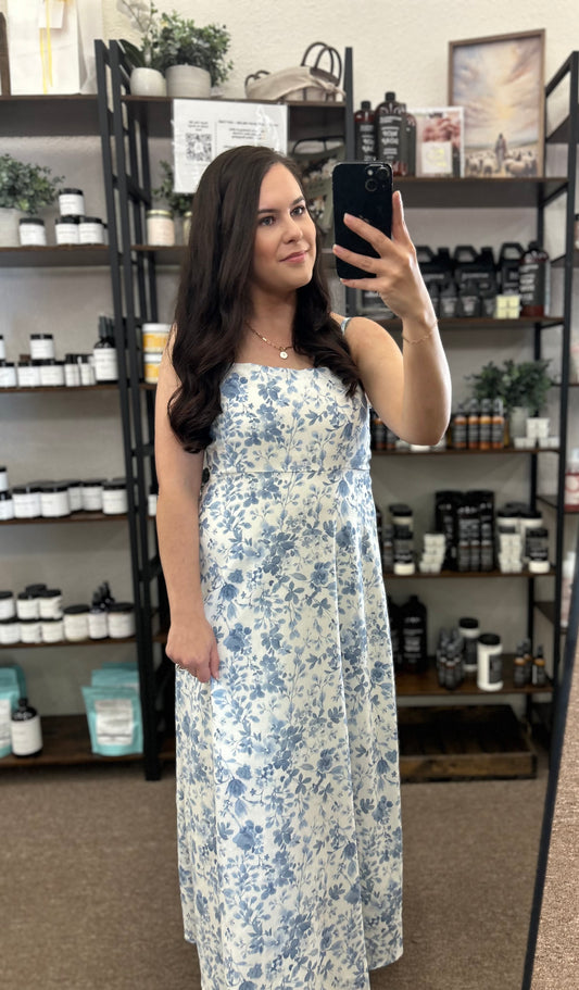 Watercolor Floral Spaghetti Strap Midi Dress