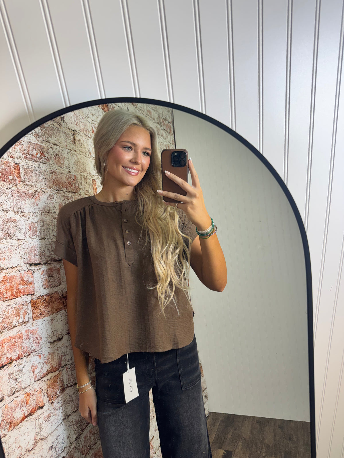Textured Henley Short Sleeve Top