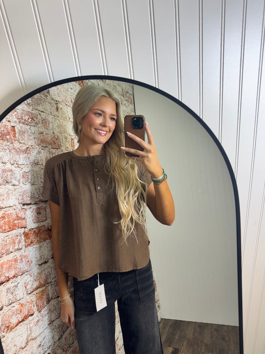 Textured Henley Short Sleeve Top