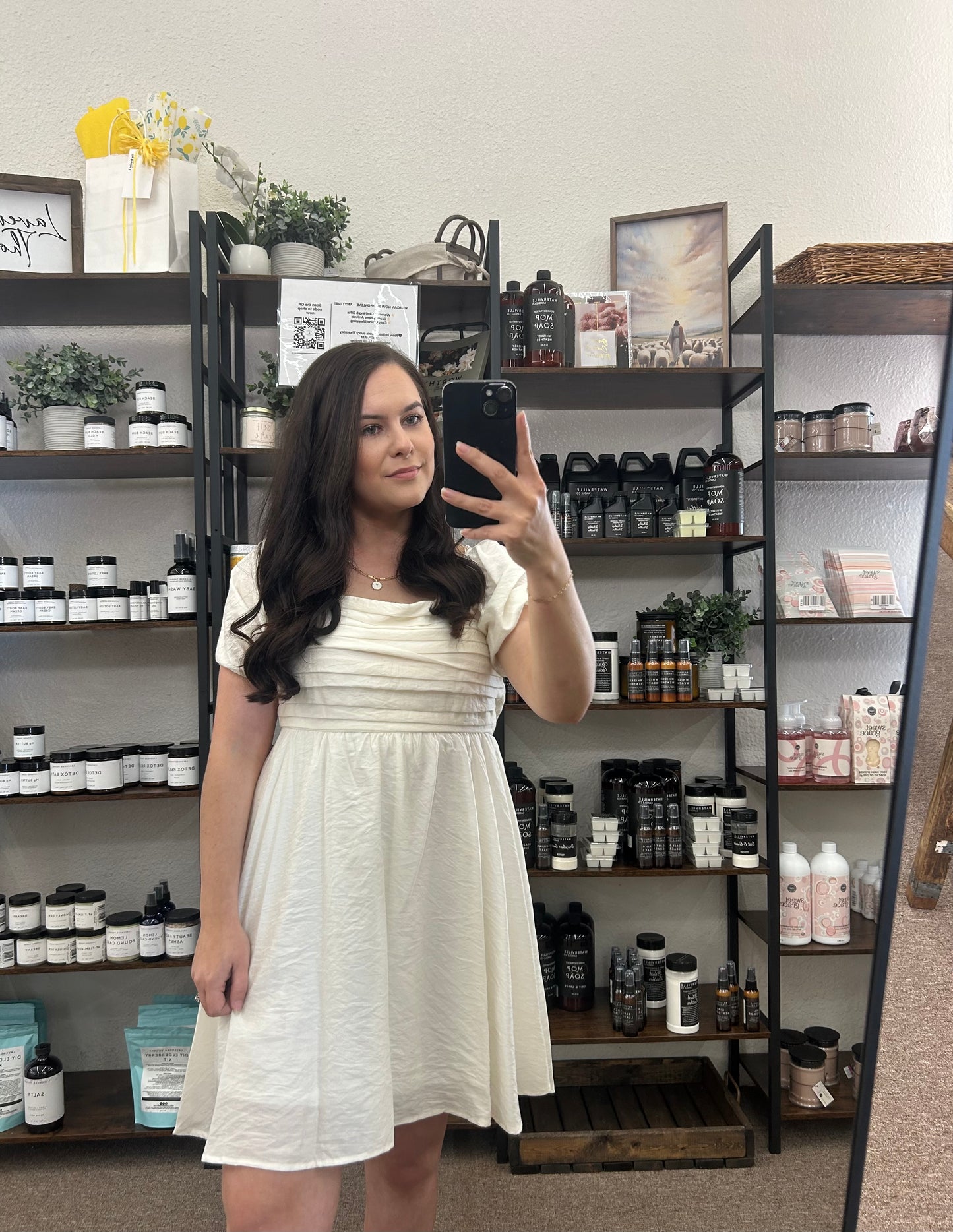 Pleated Bodice Short Puff Sleeve Mini Dress