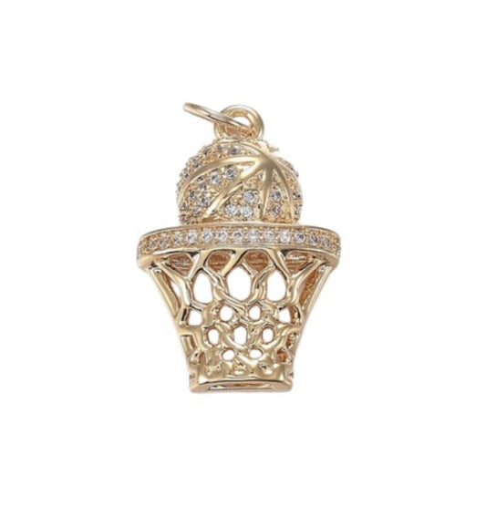 Gold Swish Swish Basketball Charm