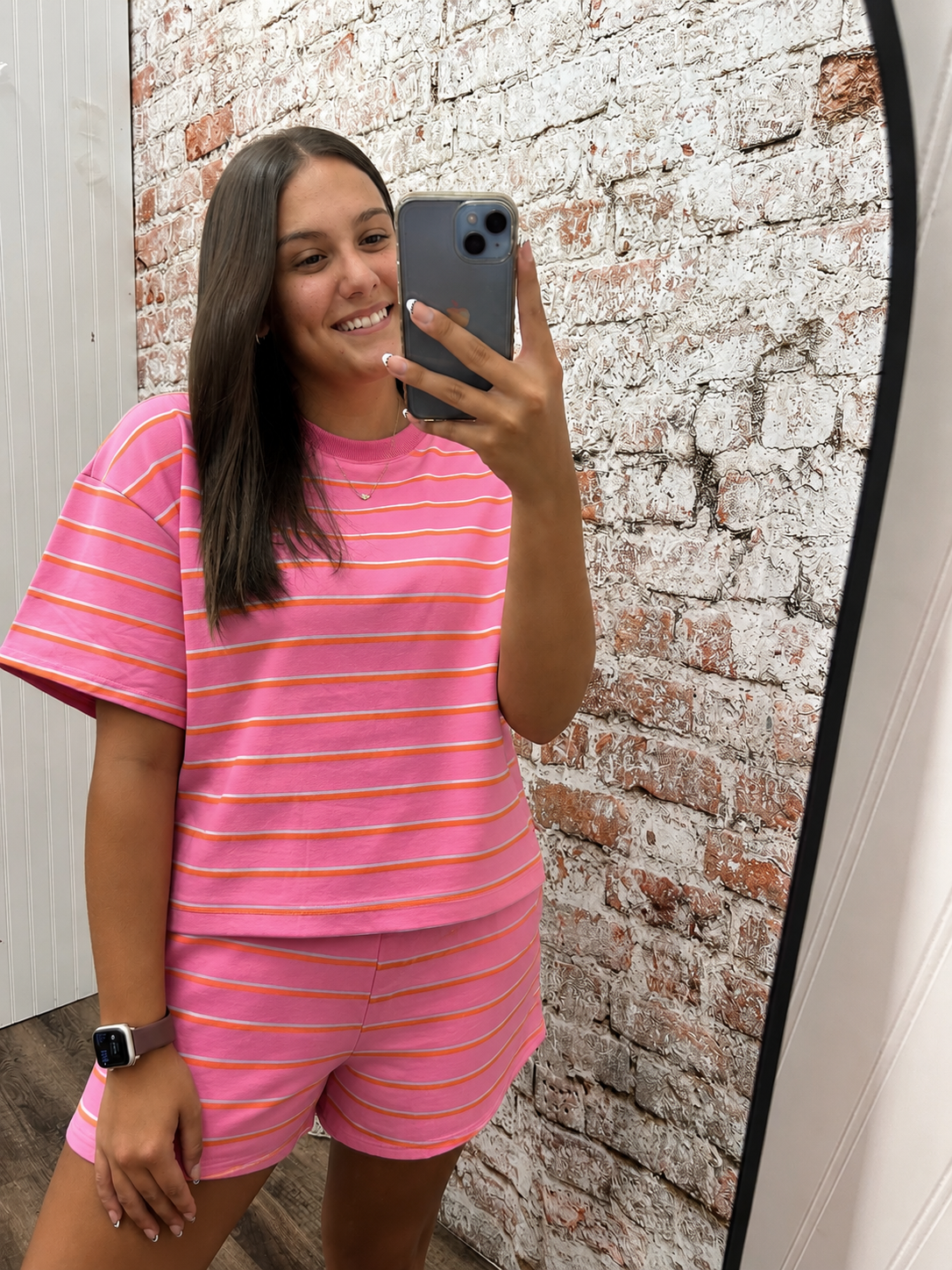 Pink/Orange Striped Boxy Drop Shoulder Top