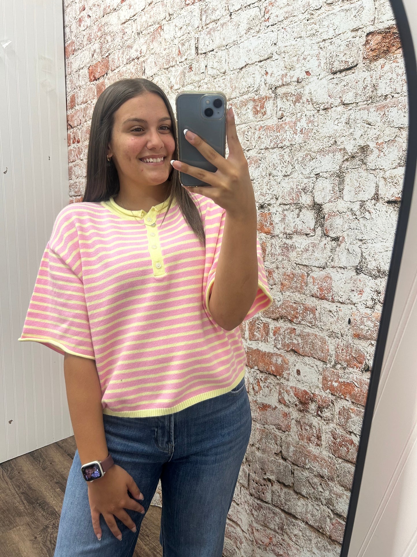 Pink Lemonade Henley Knit Top