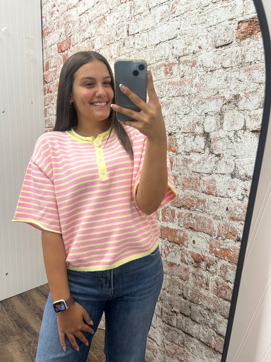 Pink Lemonade Henley Knit Top