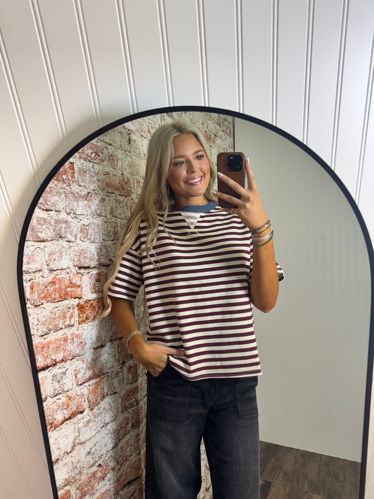 Stripe Colorblock Short Sleeve Shirt