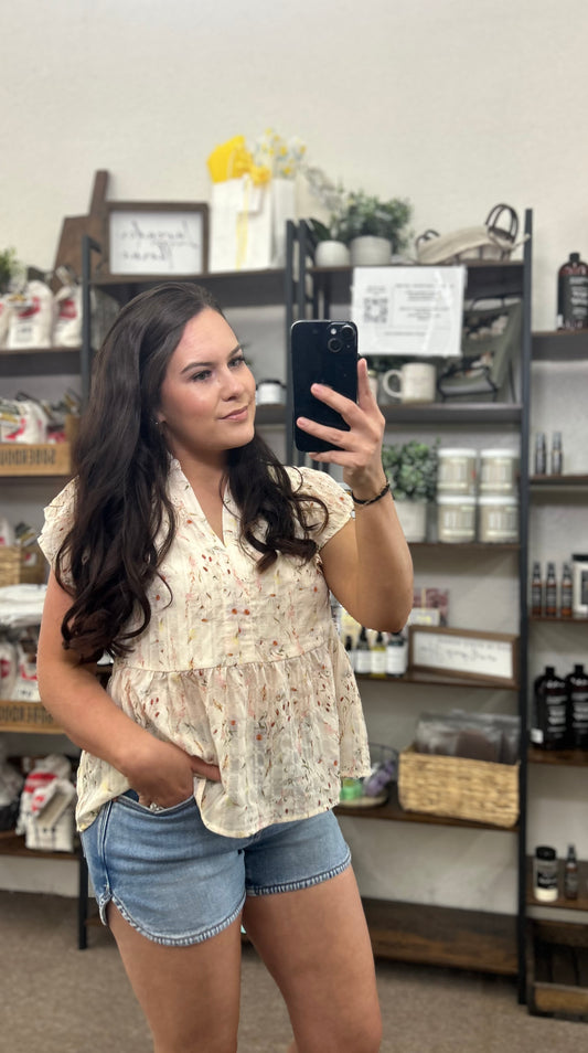 Floral Printed Ruffle Sleeve Top