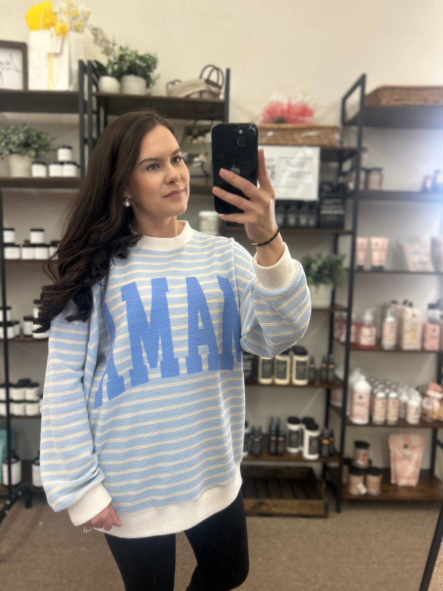 "Mama" Cloudy Knit Stripe Top