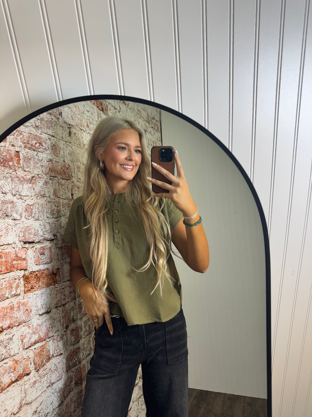 Textured Henley Short Sleeve Top