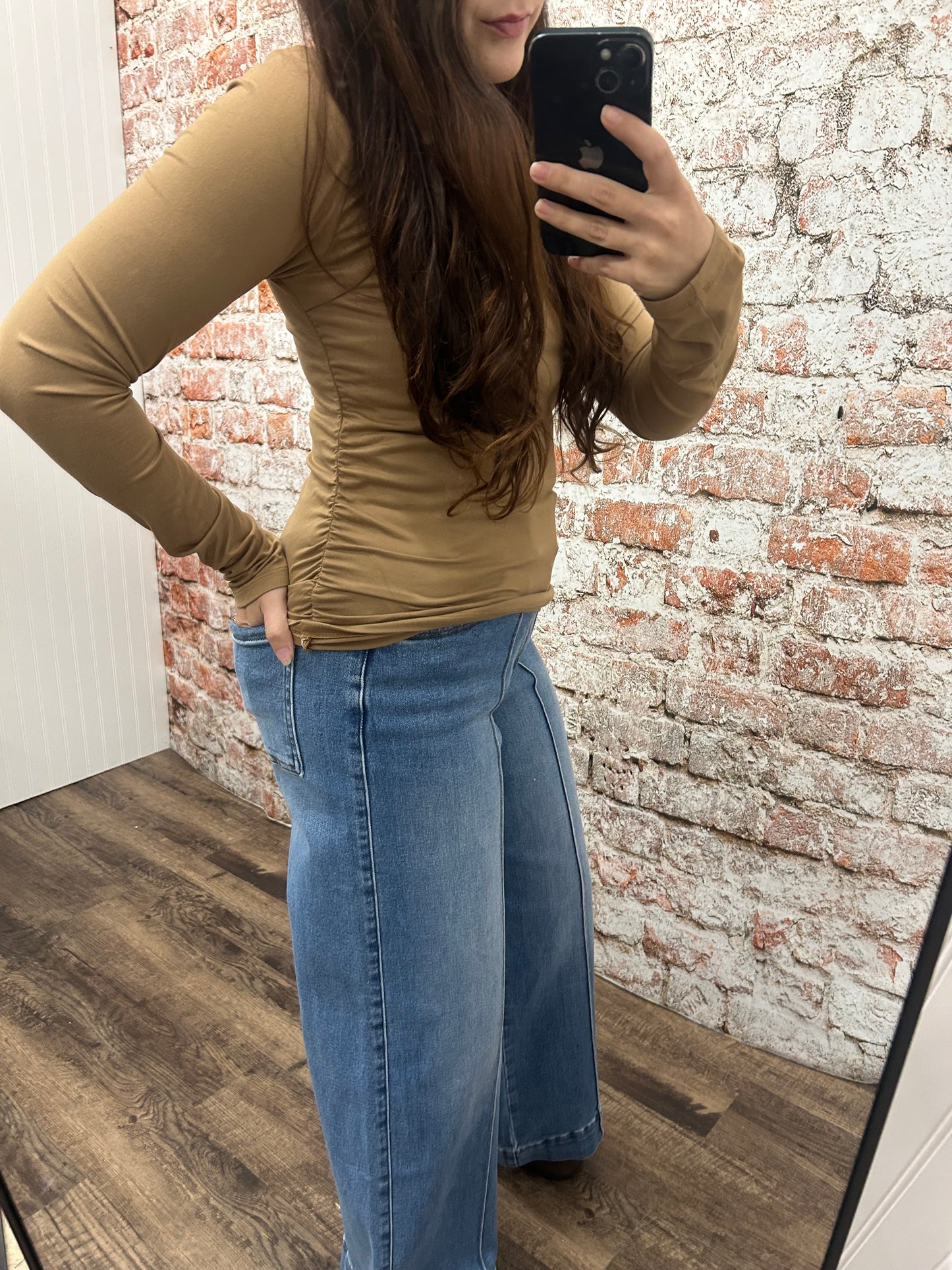 Ruched Waist Square Neck Jersey Top